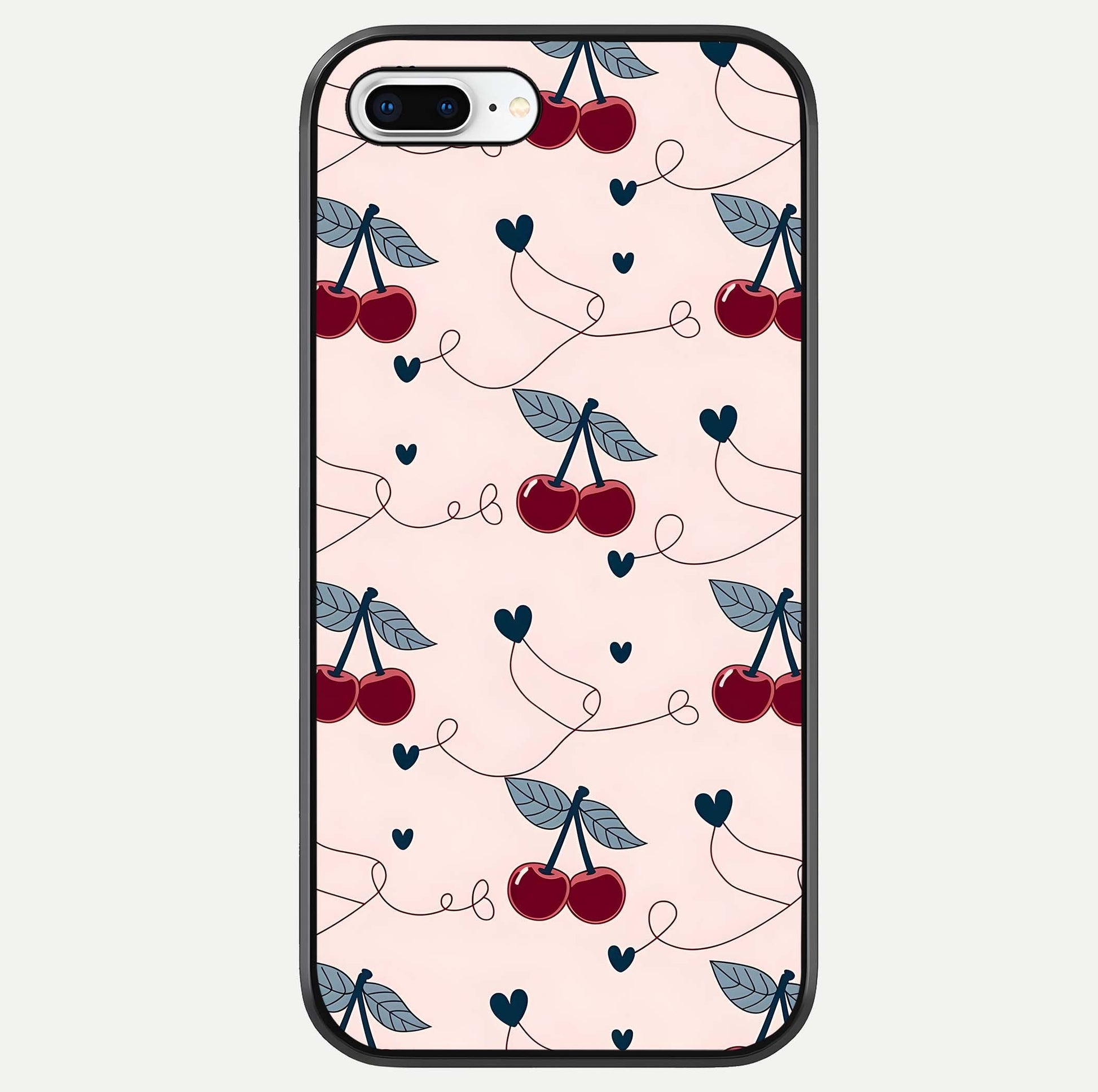 Cherry Heart Line Glass Case For iPhone 8 Plus by Custom World