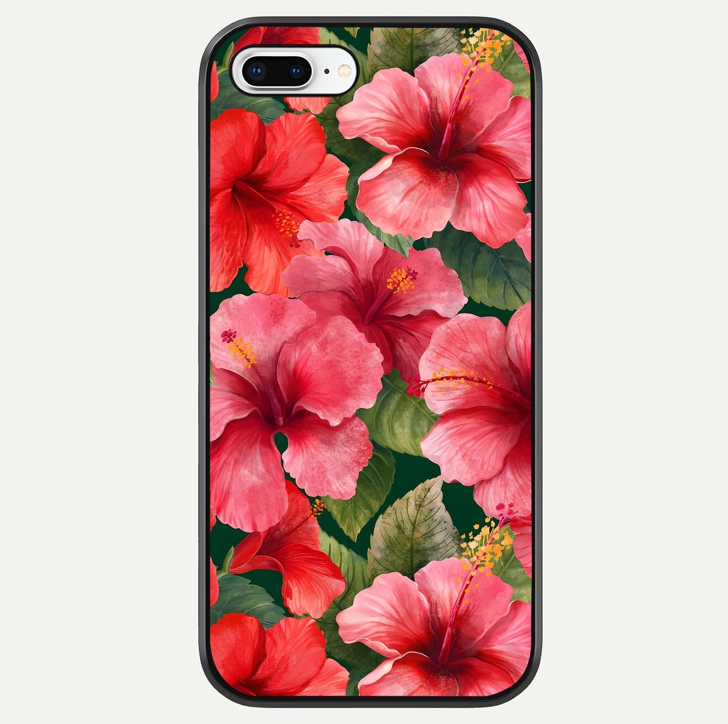 Hibiscus Pattern Glass Case For iPhone 8 Plus by Custom World