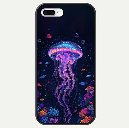 Neon Jellyfish Glass Case For iPhone 8 Plus by Custom World