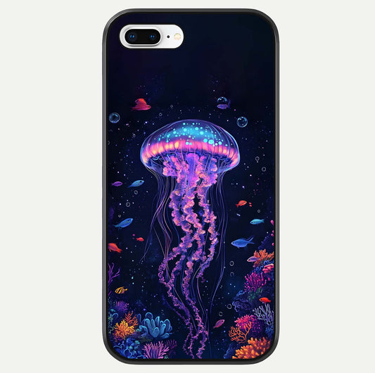Neon Jellyfish Glass Case For iPhone 8 Plus by Custom World