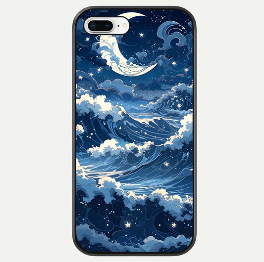 Ocean Moon Waves Glass Case For iPhone 8 Plus by Custom World