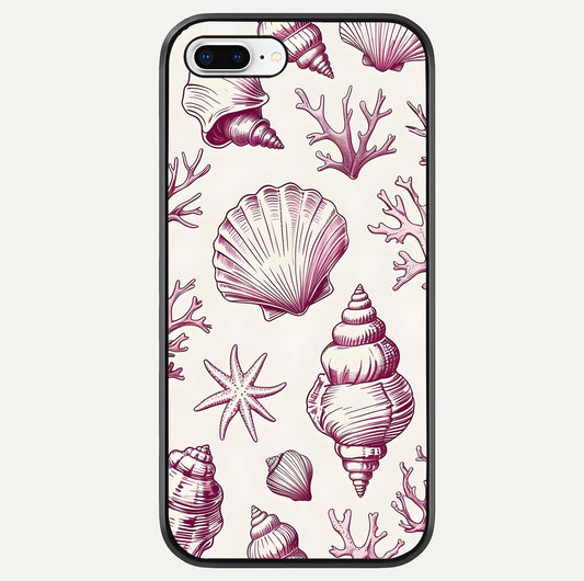 Pink Shells Outline Glass Case For iPhone 8 Plus by Custom World
