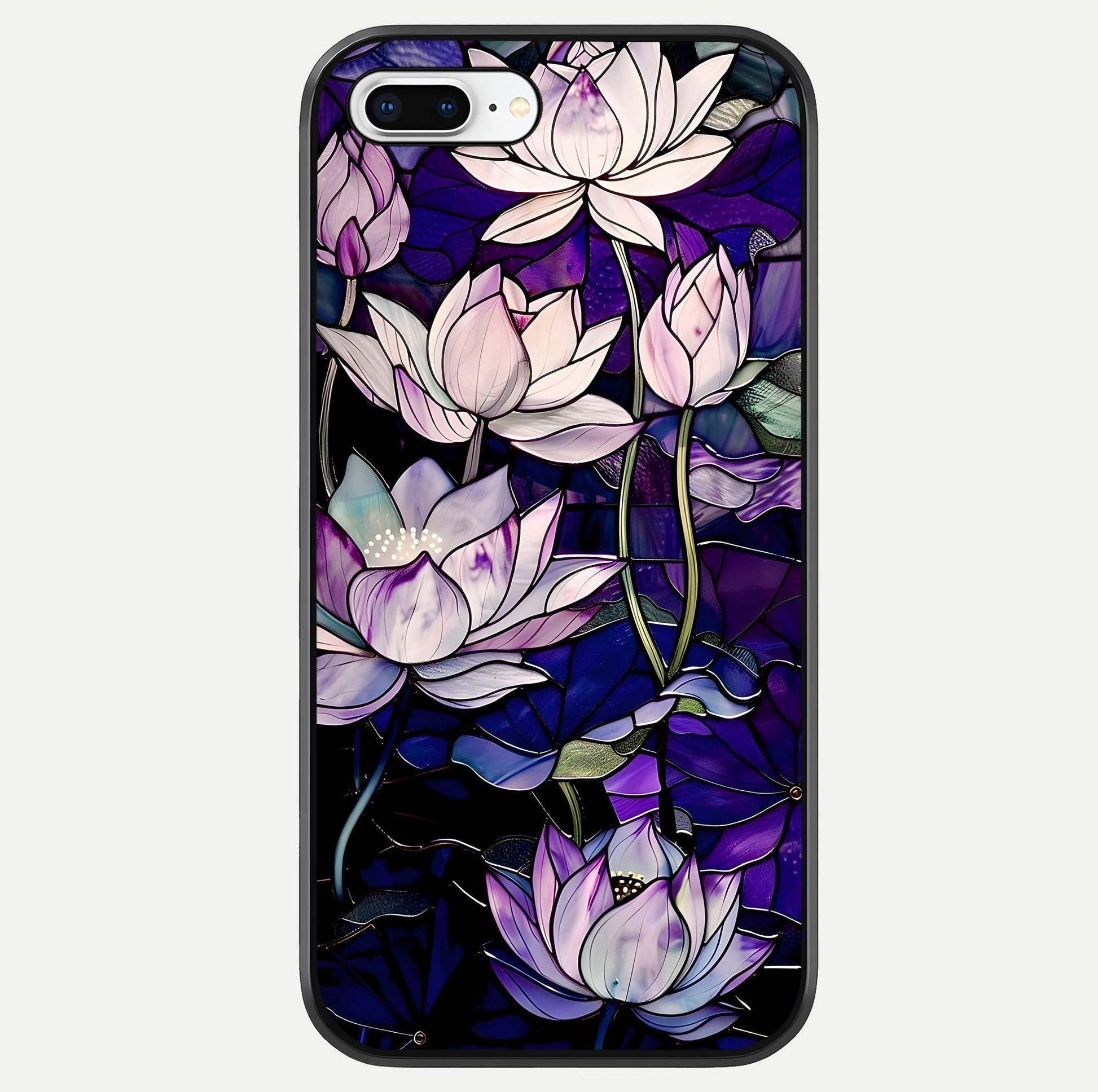 Purple Lotus Pattern Glass Case For iPhone 8 Plus by Custom World