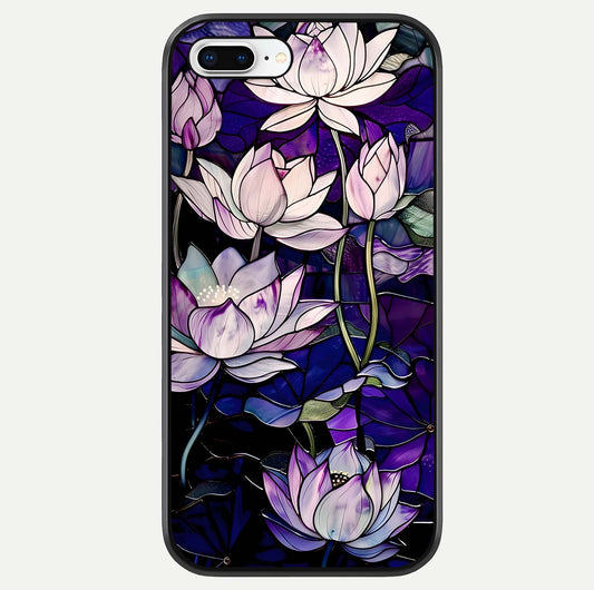 Purple Lotus Pattern Glass Case For iPhone 8 Plus by Custom World
