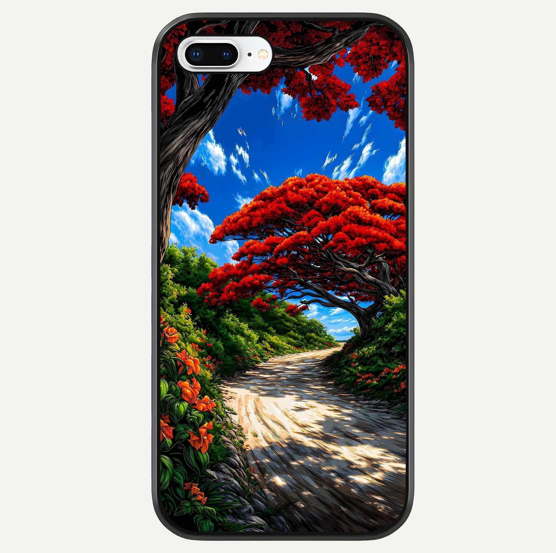 Red Trees Pathway Glass Case For iPhone 8 Plus by Custom World