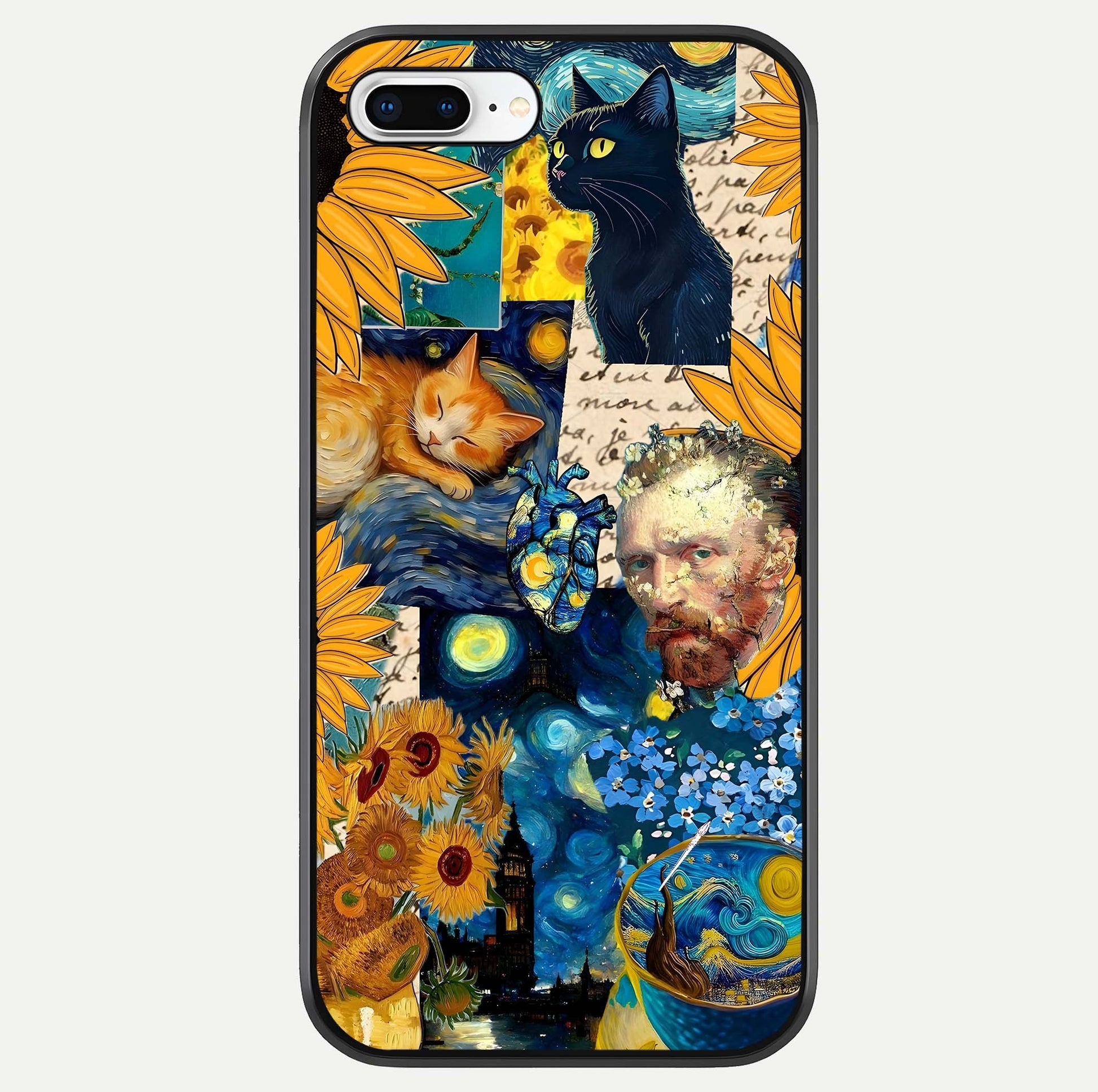 Sunflower Cat Art Glass Case For iPhone 8 Plus by Custom World