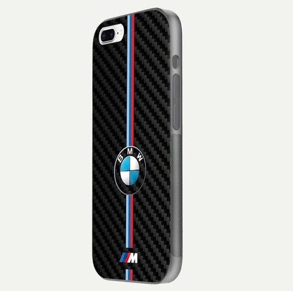 BMW Pattern Glass Case for iPhone 8 Plus side-angle image showing edge finish and luxury car-inspired shine