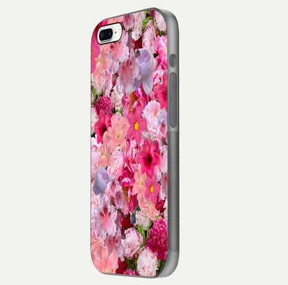 Bloom Crush Fantasy Glass Case for iPhone 8 Plus side-angle shot with fantasy bloom art and gloss surface