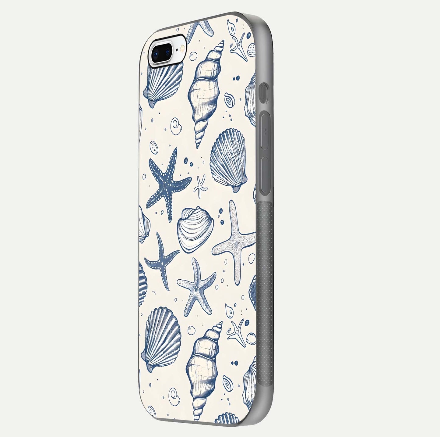 Blue Ocean Outline Glass Case for iPhone 8 Plus side-angle view showing clear edge lines and oceanic blue glow