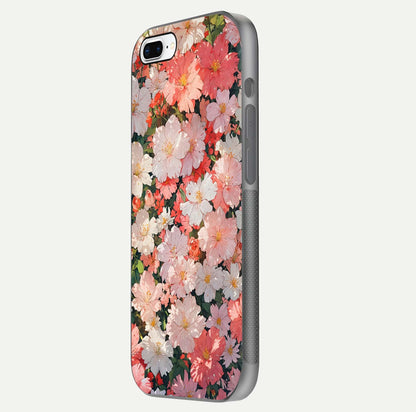 Blush Bloom Field Glass Case for iPhone 8 Plus side-angle image showing petal pattern gloss and smooth edges