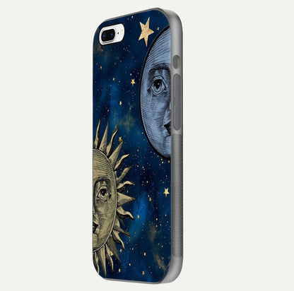 Celestial Moon With Sun Glass Case for iPhone 8 Plus side-angle image showing reflection tones and cosmic edge