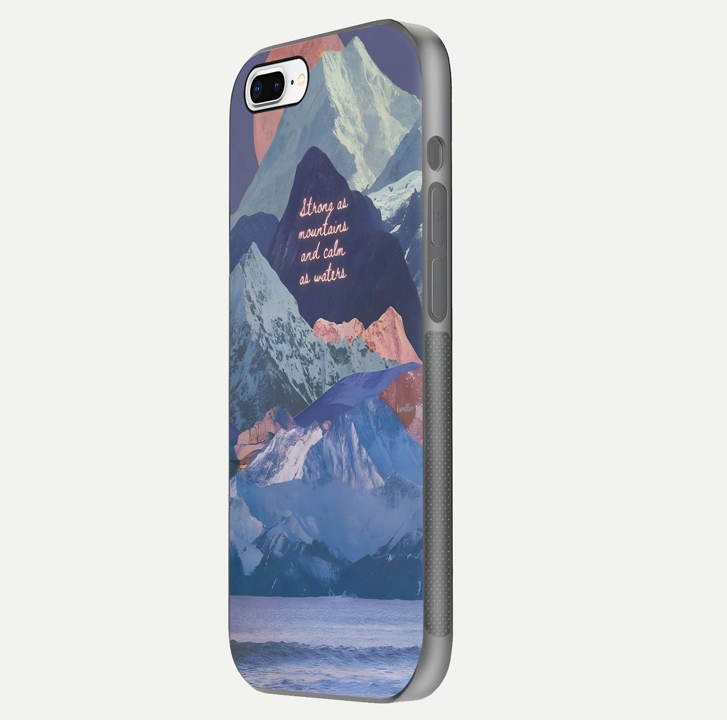 Celestial Mountain Calm Glass Case for iPhone 8 Plus side-angle image capturing mountain detail and shine gradient