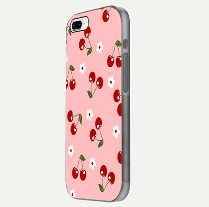 Cherry Love Mood Glass Case for iPhone 8 Plus side-angle image capturing smooth gloss and delicate details