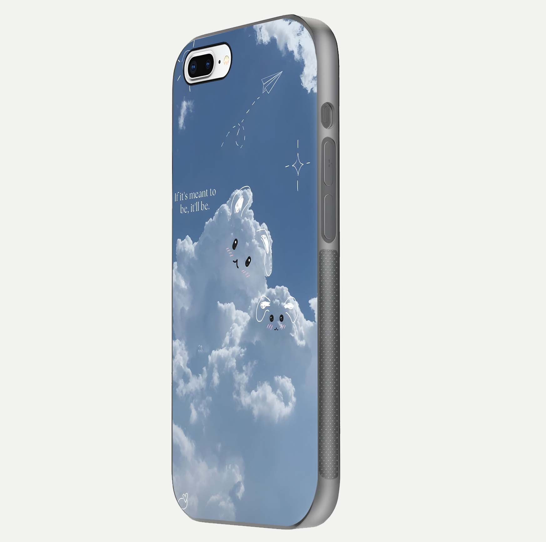 Cloud Bunny Dreams Glass Case for iPhone 8 Plus side-angle image capturing gloss texture and edge glow