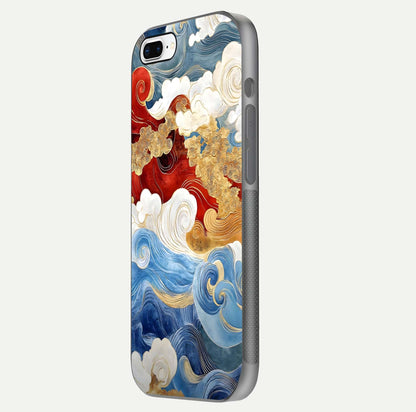 Colored Waves Glass Case for iPhone 8 Plus side-angle image showing light reflection, edge design, and shine