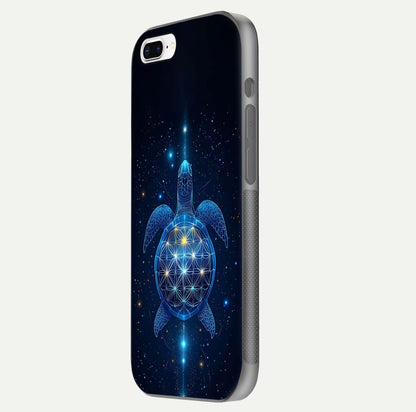 Crimson Blue Turtle Glass Case for iPhone 8 Plus side-angle photo showing curved edge and glass gloss