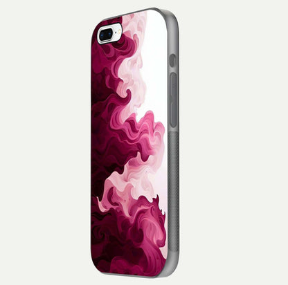 Crimson Wave Flow Glass Case for iPhone 8 Plus side-angle photo showing reflection glow and HD finish