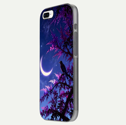 Crow & Moon Scenery Glass Case for iPhone 8 Plus side-angle photo capturing glossy shine and artistic contrast