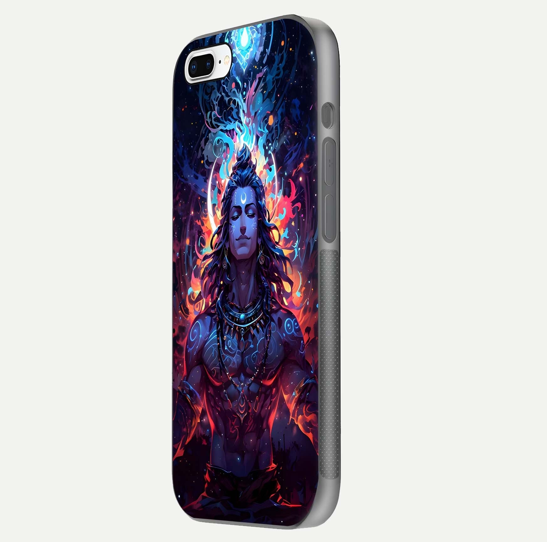 Divine Fire Shiv Glass Case for iPhone 8 Plus side-angle image showing reflection clarity and shine