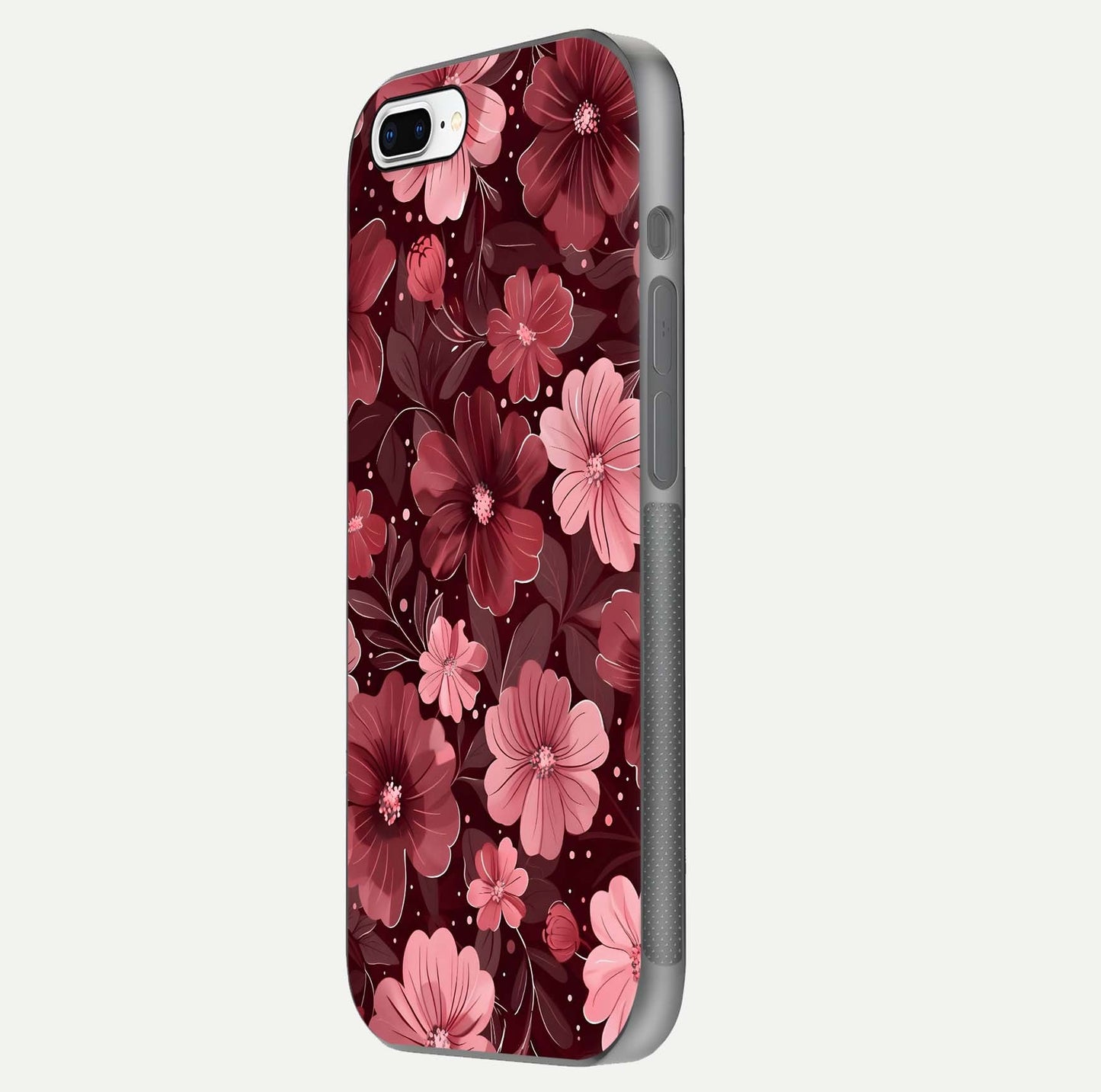 Flower Blush Bloom Glass Case for iPhone 8 Plus side-angle photo showing glass reflection and delicate hues