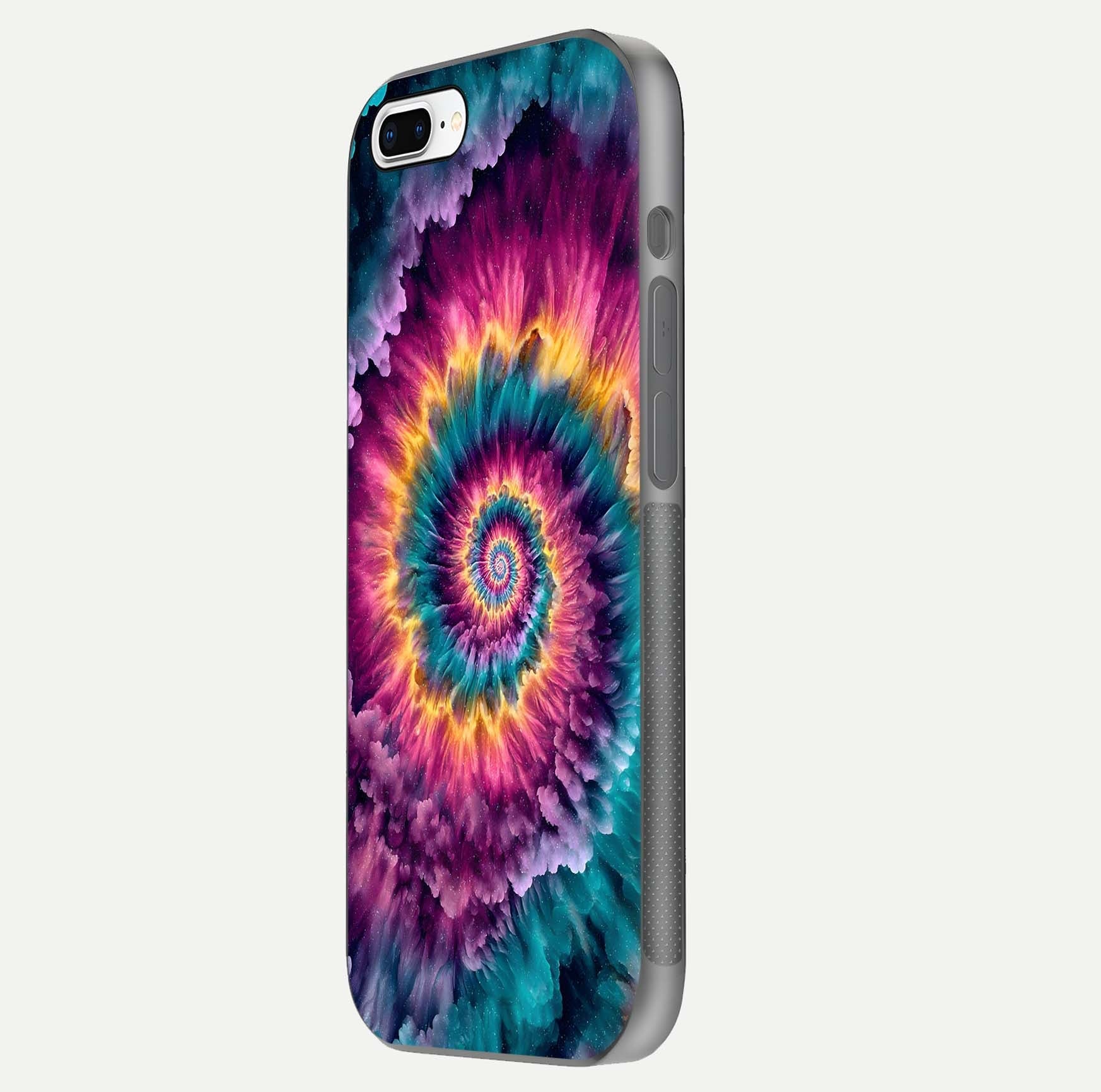 Galactic Spiral Burst Glass Case for iPhone 8 Plus side-angle image showing reflection clarity and vivid galactic texture