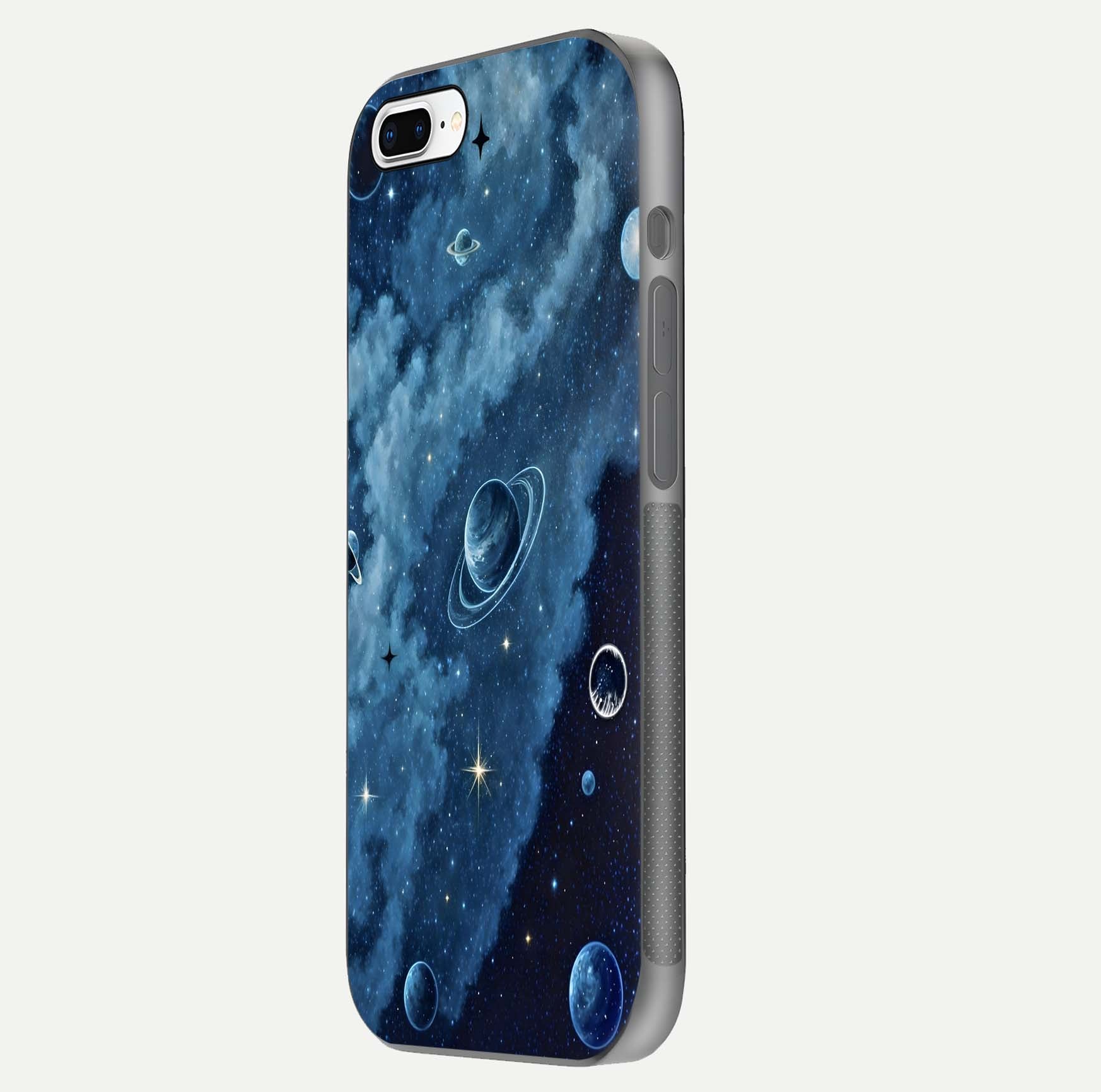 Galaxy Dream Space Glass Case for iPhone 8 Plus side-angle image capturing reflection clarity and galactic texture