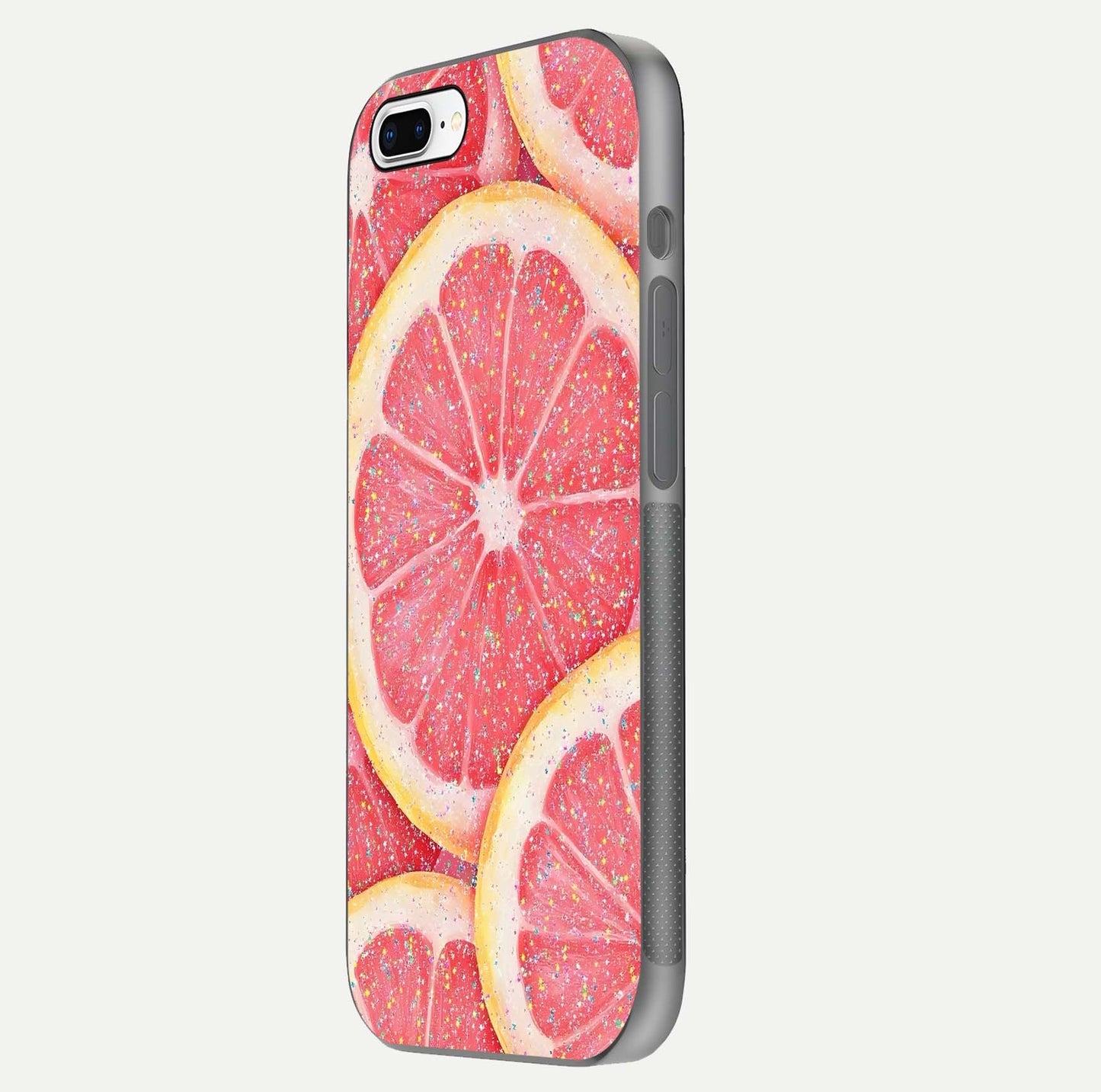 Glitter Grapefruit Glass Case for iPhone 8 Plus side-angle image showing reflection glow and polished edges