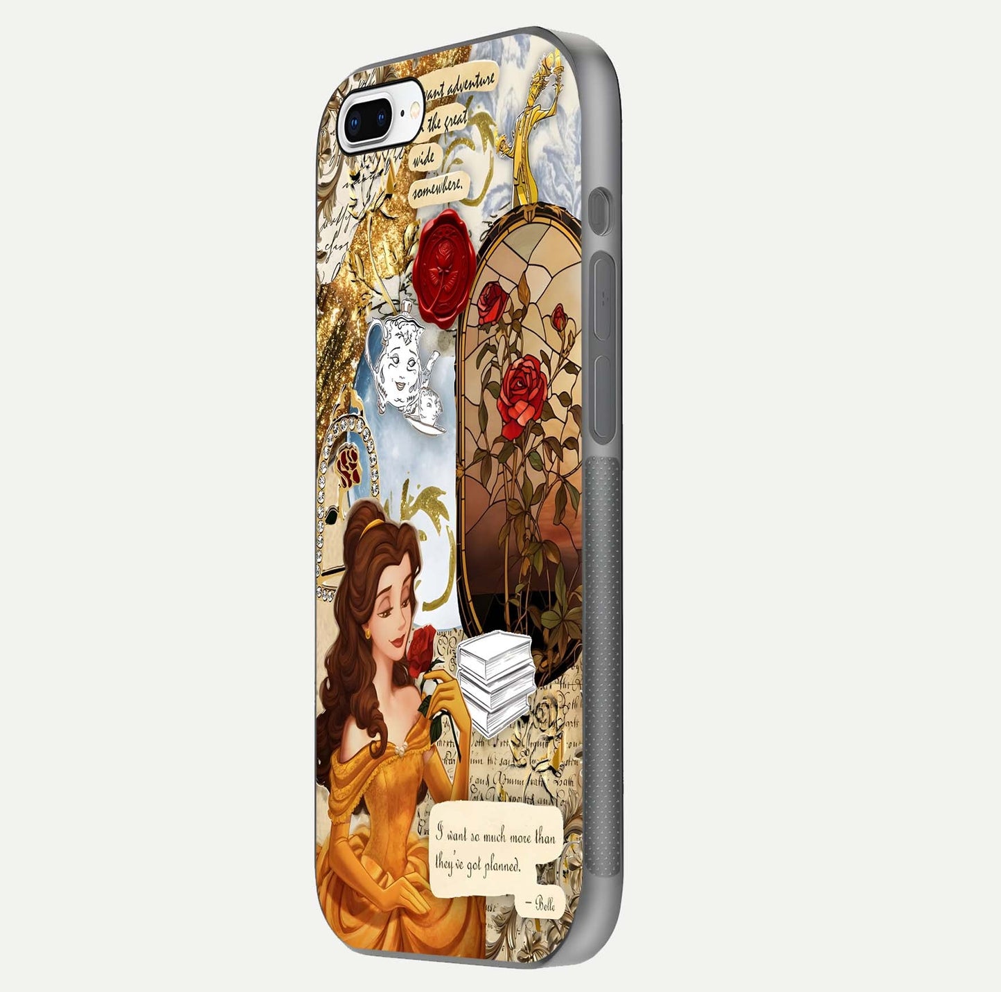 Golden Dream Belle Glass Case for iPhone 8 Plus side-angle image showing reflective edges and premium golden tint