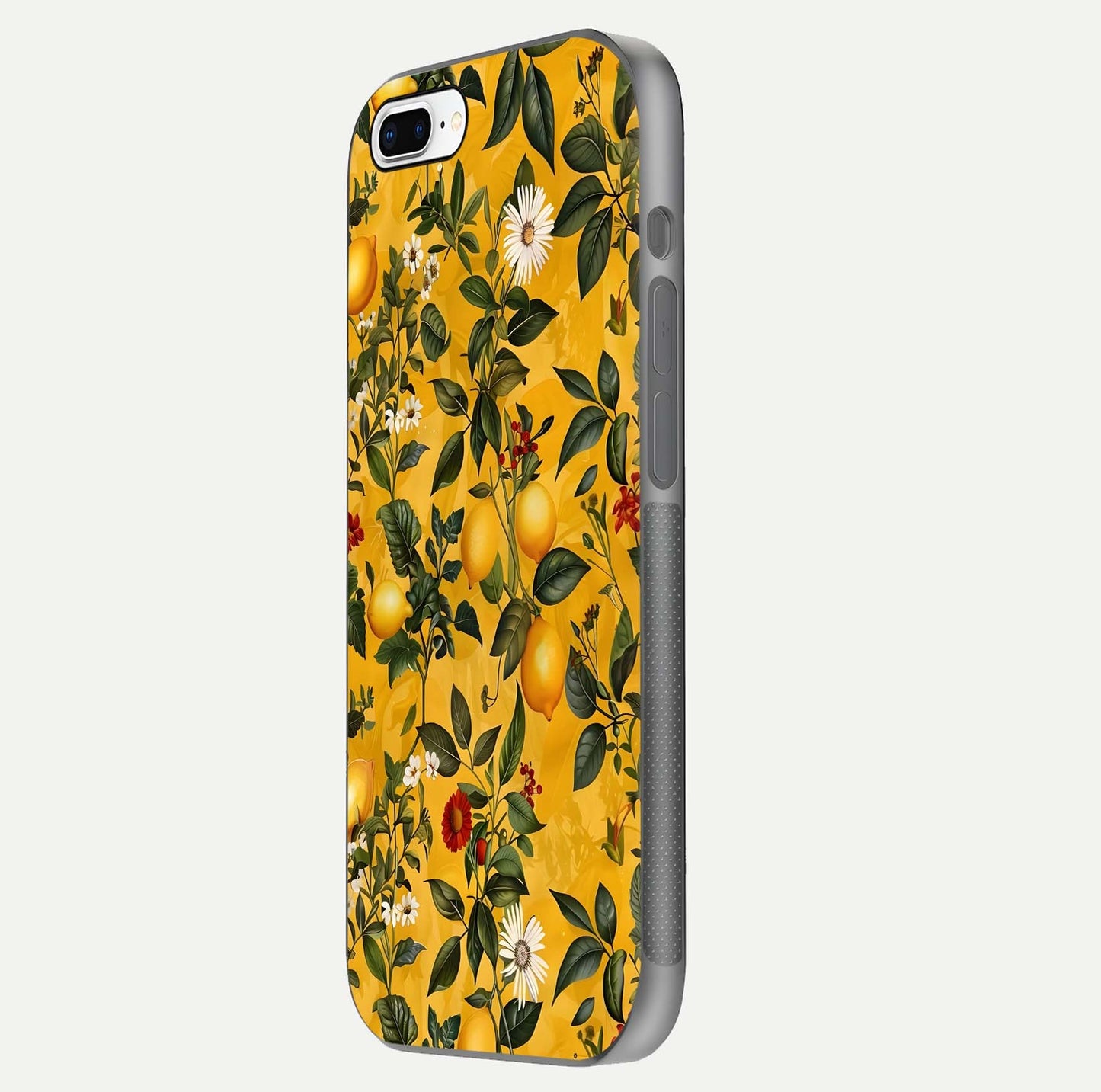 Golden Lemon Field Glass Case for iPhone 8 Plus side-angle image showing reflection clarity and juicy color tone