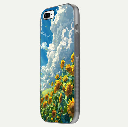 Golden Sun Glory Glass Case for iPhone 8 Plus side-angle image showing reflection glow and luminous texture