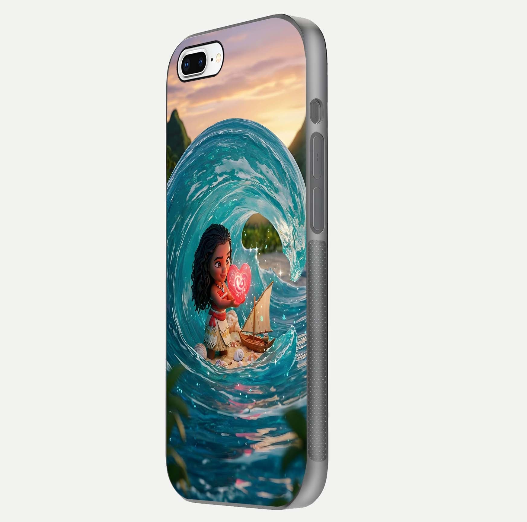 Heart of Ocean Glass Case for iPhone 8 Plus side-angle image showing reflection clarity and deep ocean texture
