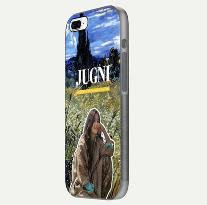 Jugni Soul Vibes Glass Case for iPhone 8 Plus side-angle image with stylish typography and HD finish