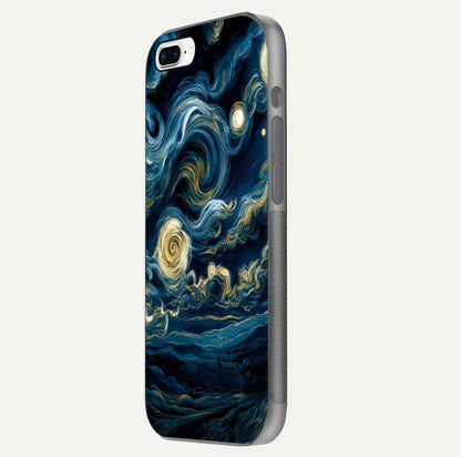 Midnight Sky Whirl Glass Case for iPhone 8 Plus side-angle image showing reflection depth and galaxy pattern