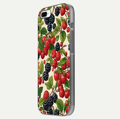 Mixed Berry Collage Glass Case for iPhone 8 Plus side-angle image showing reflection and HD fruit texture