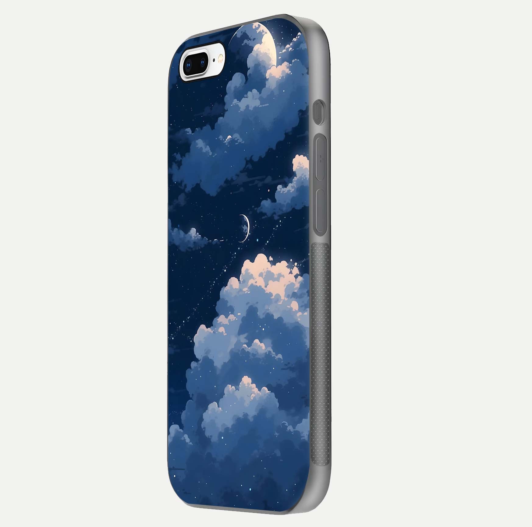 Moon Dream Haze Glass Case for iPhone 8 Plus side-angle image showing HD reflection and moonlight detailing