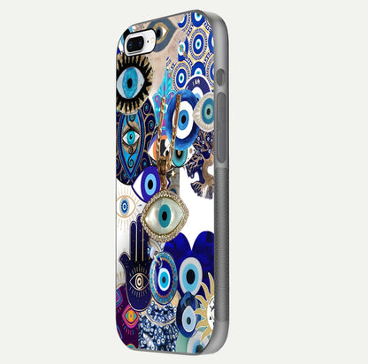 Mystic Charm Eye Glass Case for iPhone 8 Plus side-angle image showing HD reflection and sacred tone