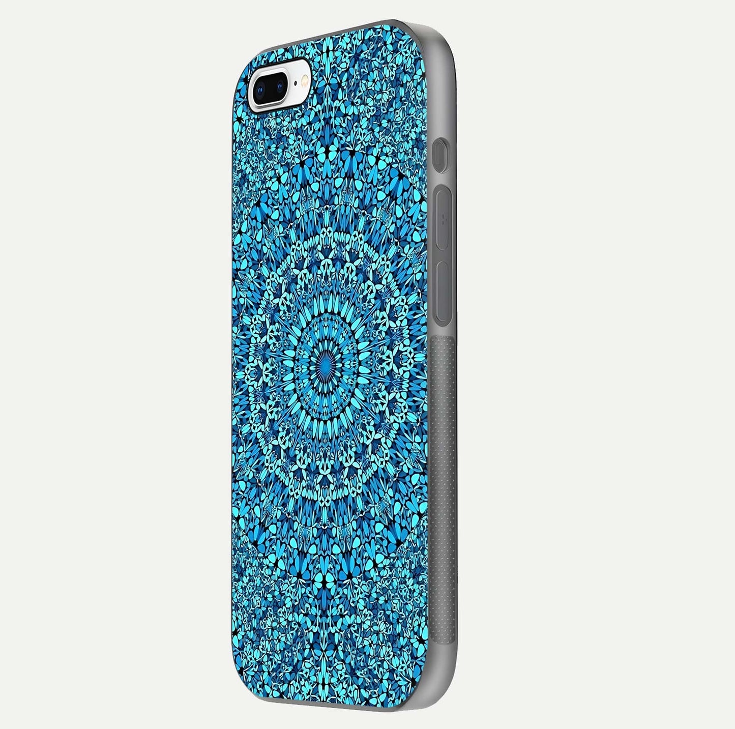 Ocean Bloom Mandala Glass Case for iPhone 8 Plus side-angle image showing reflection and detailed floral pattern