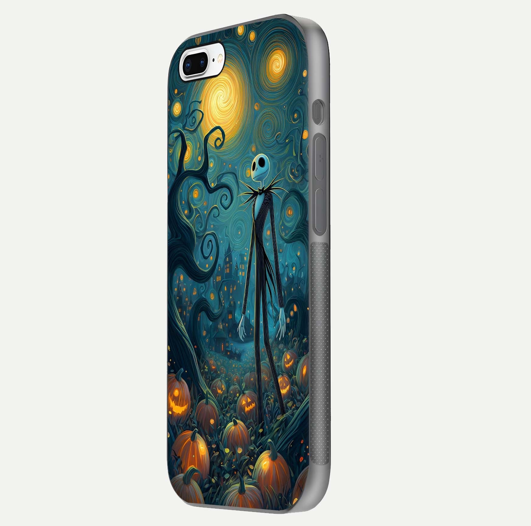 Pumpkin Moonlight Tale Glass Case for iPhone 8 Plus side-angle image showing glow texture and Halloween vibe