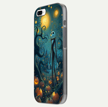Pumpkin Moonlight Tale Glass Case for iPhone 8 Plus side-angle image showing glow texture and Halloween vibe