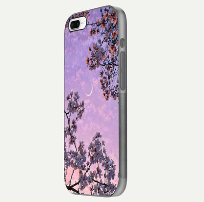 Purple Serenity Moon Glass Case for iPhone 8 Plus side-angle image showing reflection and lunar art precision