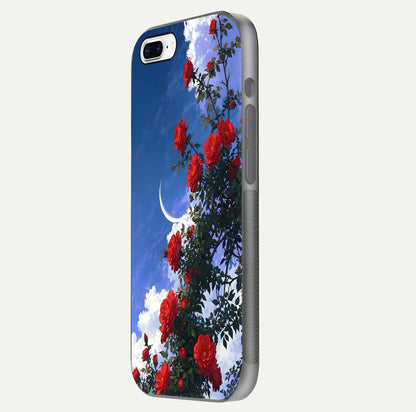 Rose Drift Flowers Glass Case for iPhone 8 Plus side-angle image showing reflection and petal detail