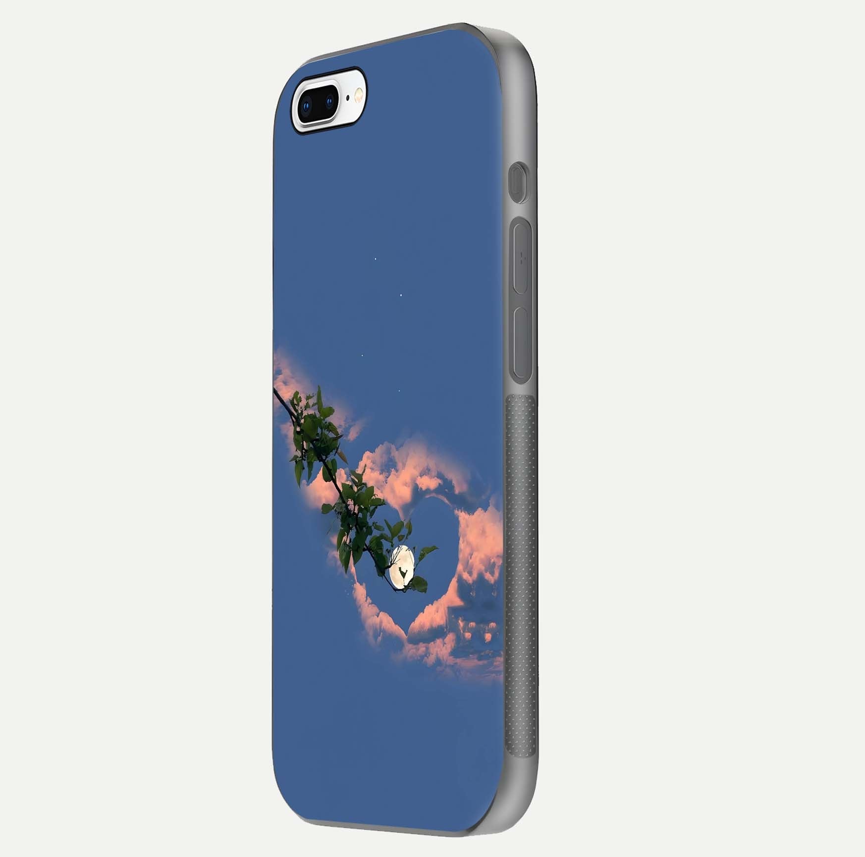 Sky Under Tree Glass Case for iPhone 8 Plus side-angle image showing shine, edge texture, and scenic detail