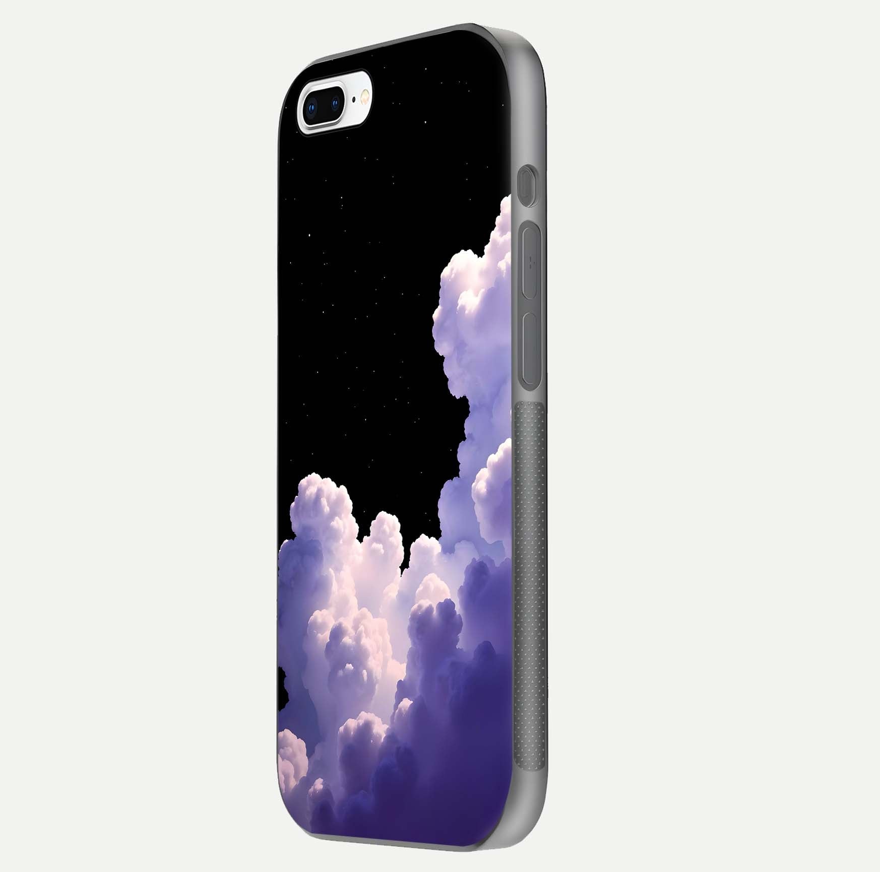 Starlit Night Whispers Glass Case for iPhone 8 Plus side-angle image showing reflection and night pattern shine