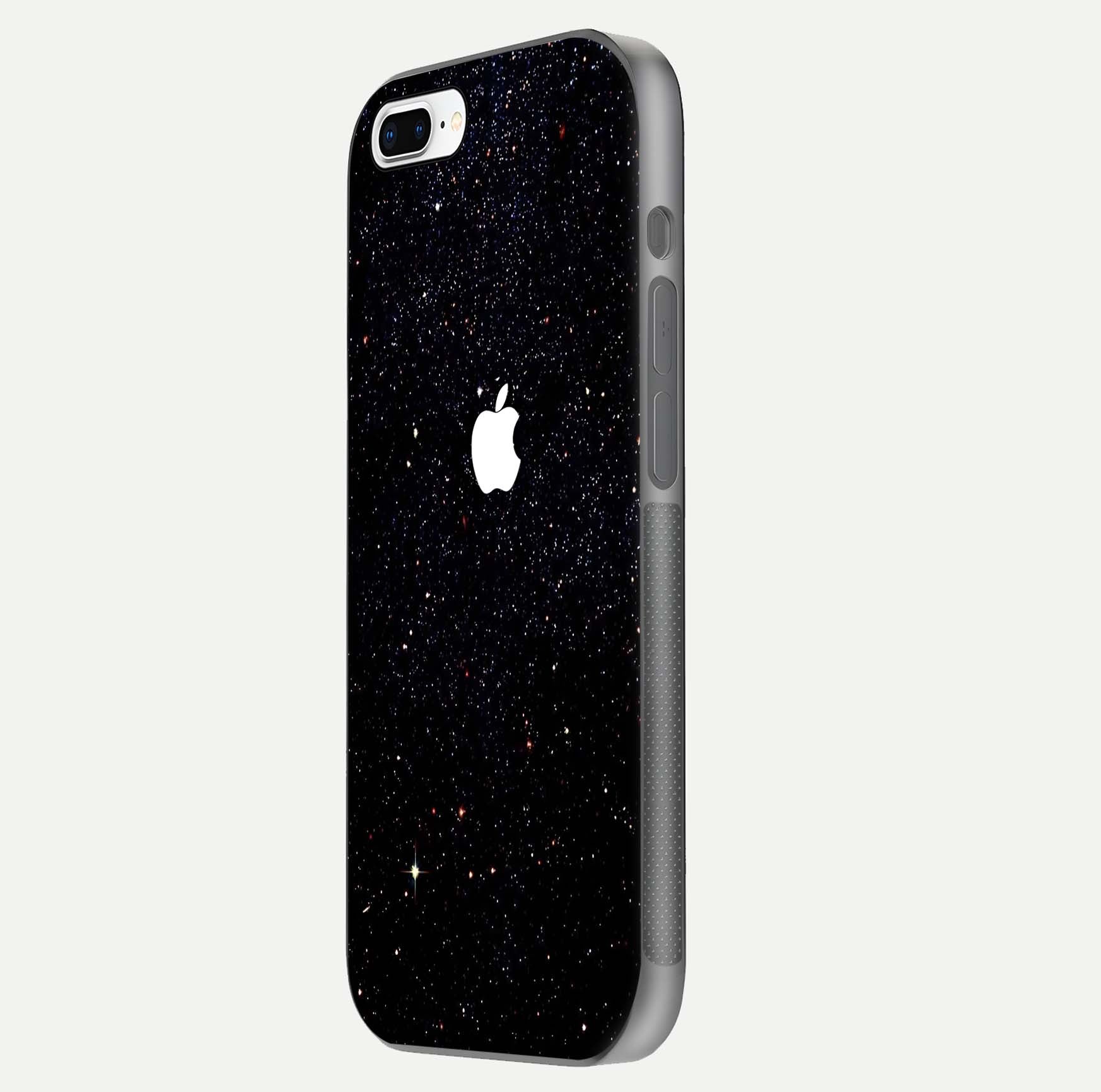Starry Apple Galaxy Glass Case for iPhone 8 Plus side-angle image showing gloss and star pattern detail