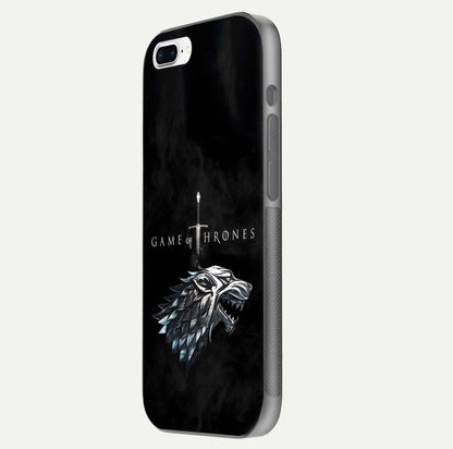 Throne Wolf Legacy Glass Case for iPhone 8 Plus side-angle image showing gloss, texture, and HD print