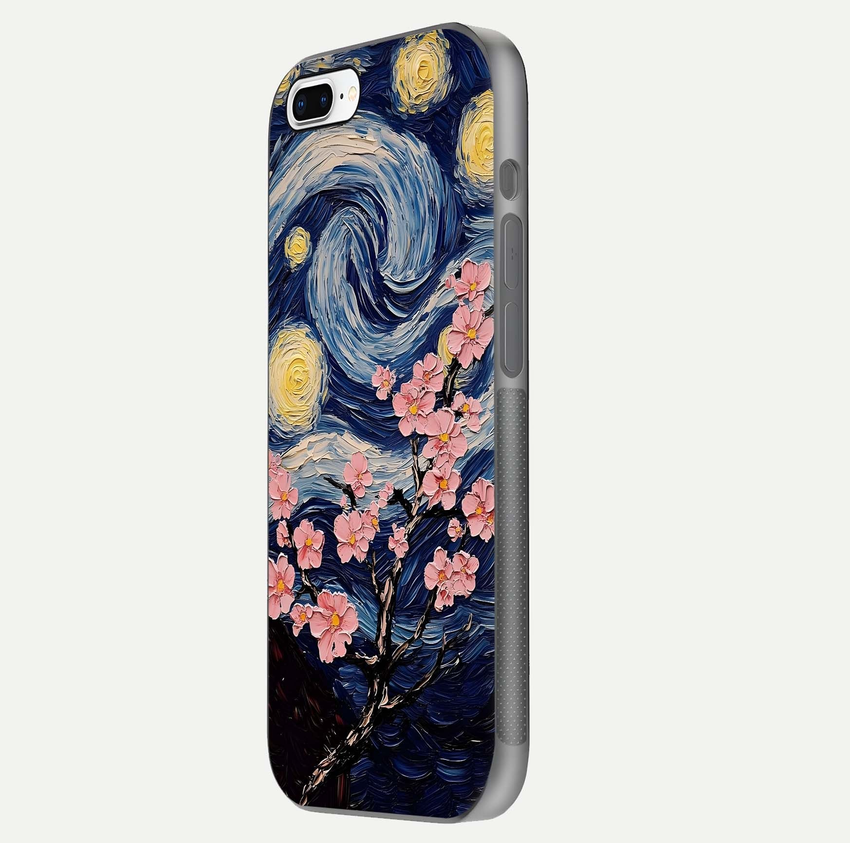 Van Gogh Scenery Glass Case for iPhone 16 Pro side-angle image showing shine, gloss, and scenic color palette