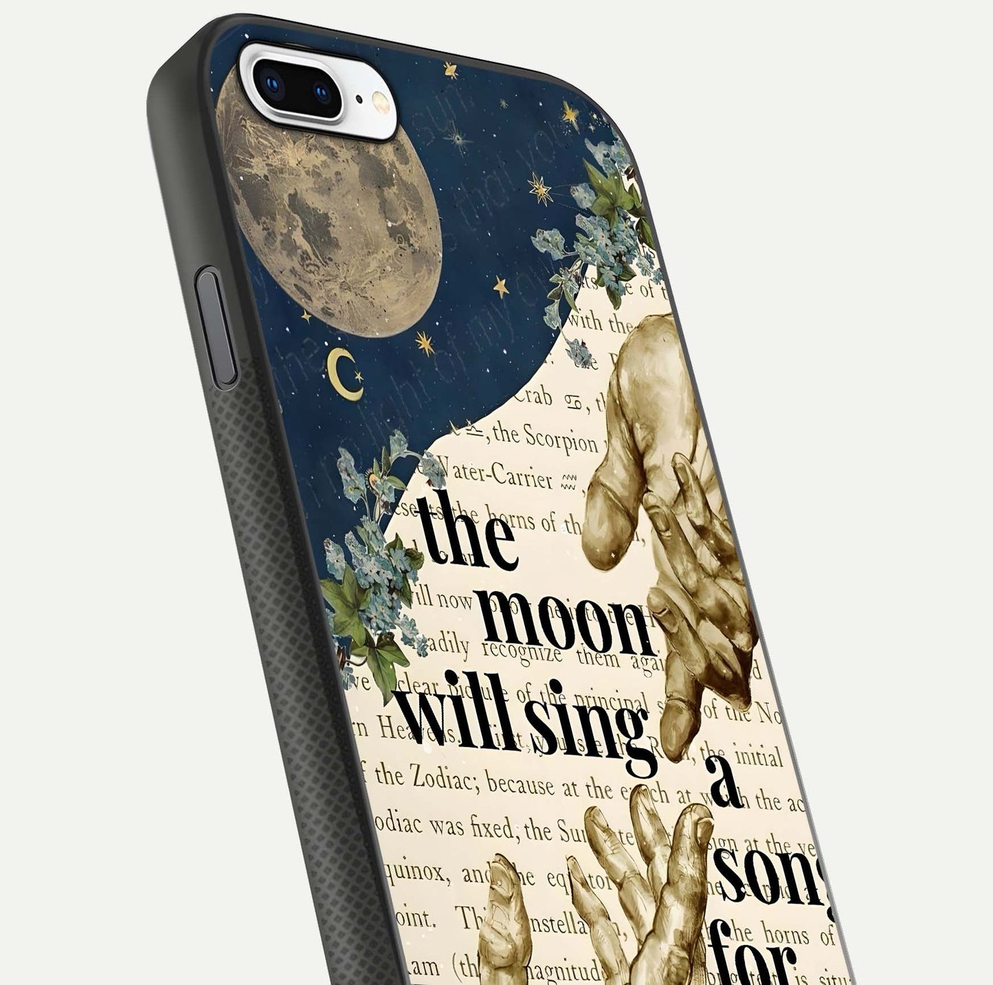 Aesthetic Divine Glass Case for iPhone 16 Pro close-up angled shot showing detailed divine artwork and gloss reflection