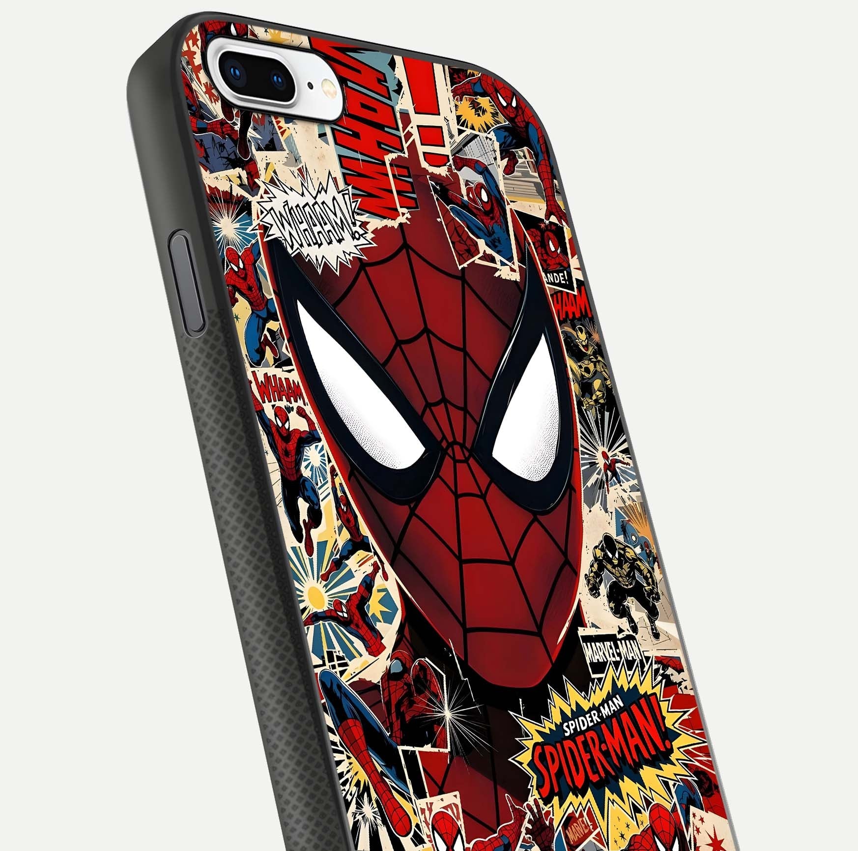 Aesthetic Wonder Spider Glass Case for iPhone 16 Pro angled close-up highlighting spider web detail and vibrant color gloss