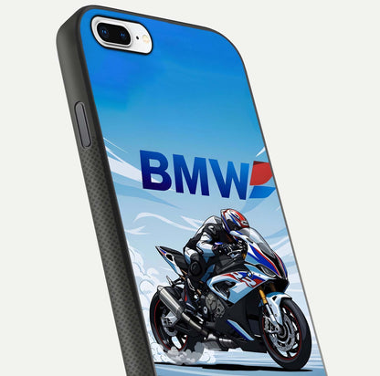 BMW Power Drift Glass Case for iPhone 8 Plus close-up view highlighting motion streaks and gloss shine