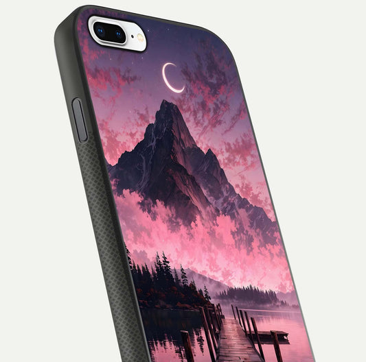 Beautyful Mountain View Glass Case for iPhone 8 Plus close-up angle highlighting landscape details and shine